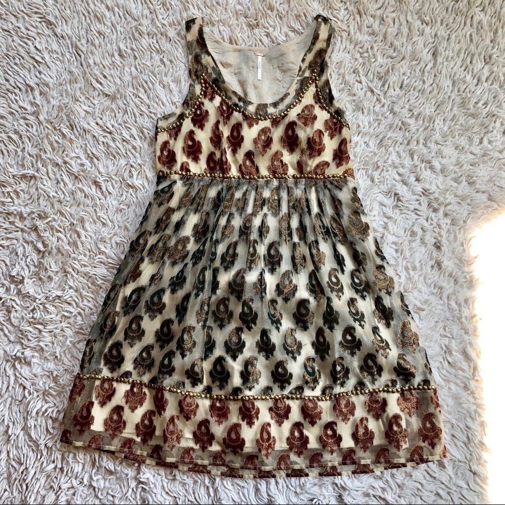 Free People Olive and Copper Metallic Dress